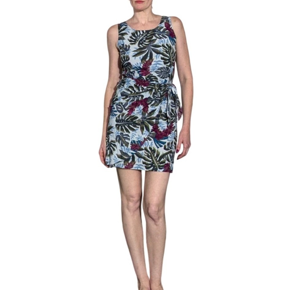 Vintage Hilo Hattie Hawaiian Tropical Leaf Print Sarong Tie Waist Mini Dress XS